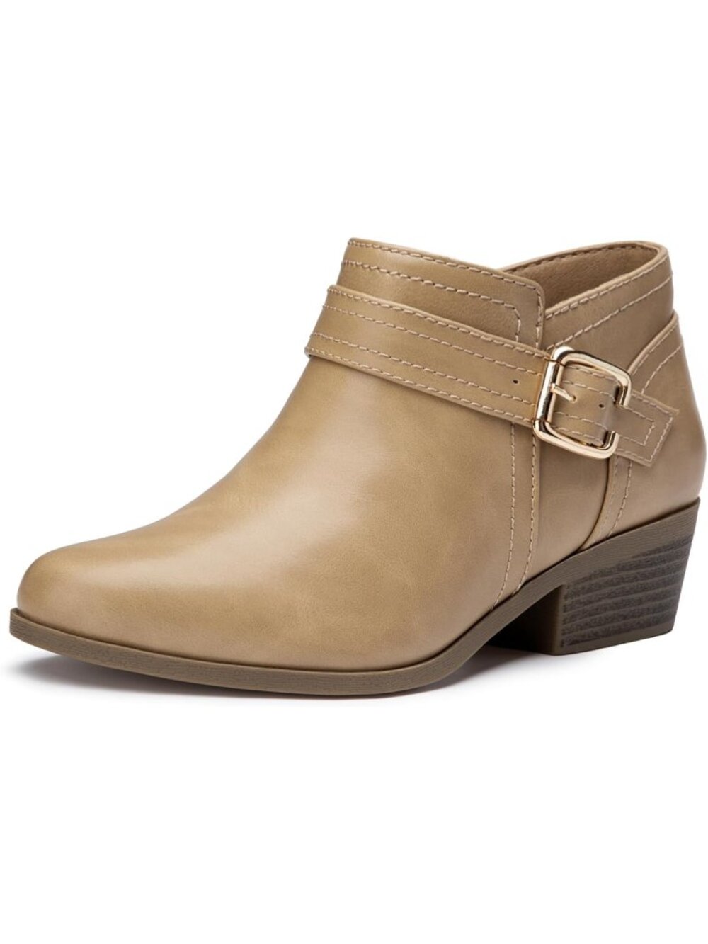 Women's Khaki Pointed Toe Chunky Low Heel Side Zipper Short Ankle Boots